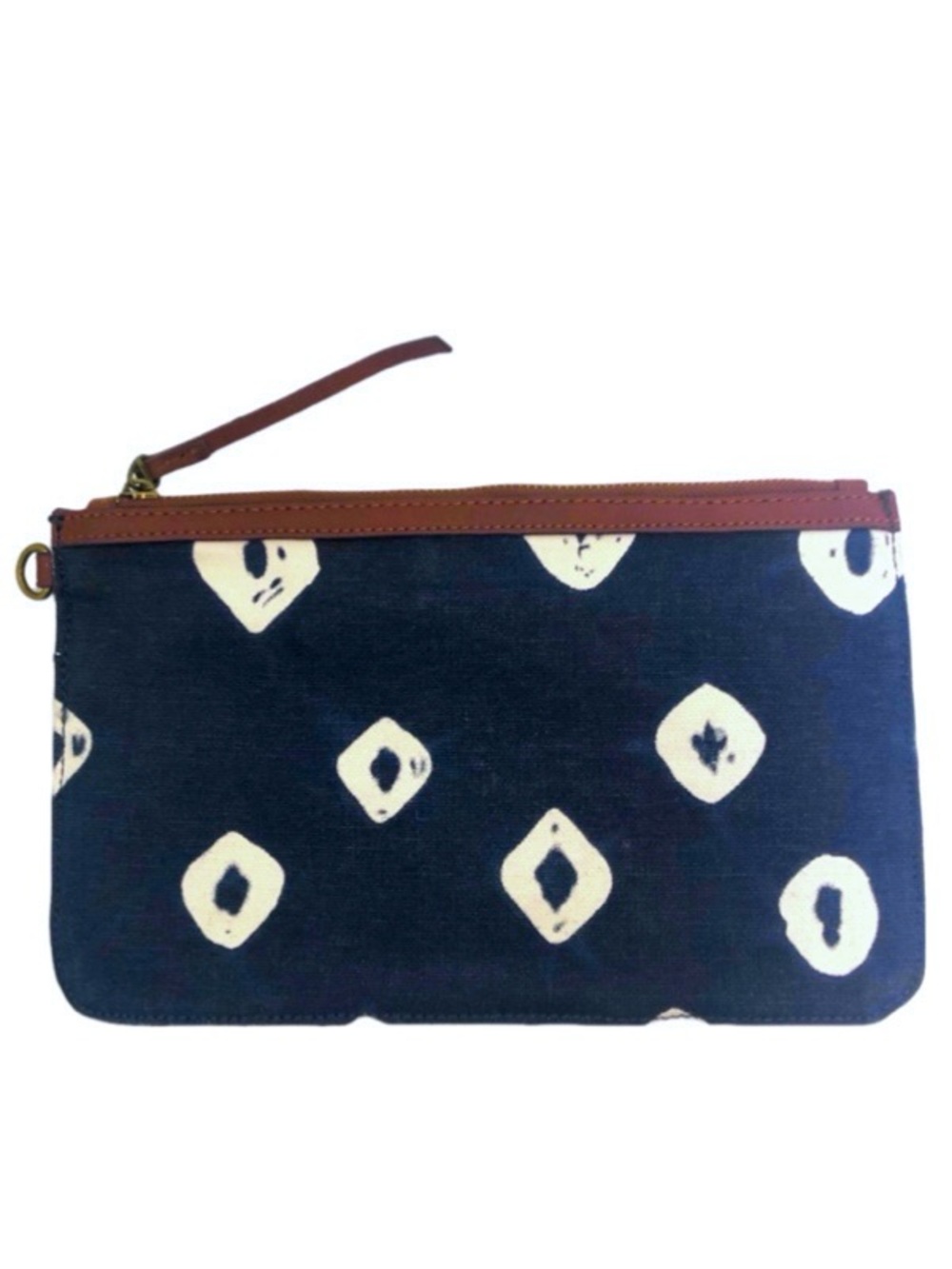Lucky Brand Canvas Batik Tote Bag plus Zippered Wallet Pouch Leather Navy White - Picture 12 of 16